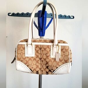 Coach Beige/White Signature Canvas and Leather Satchel